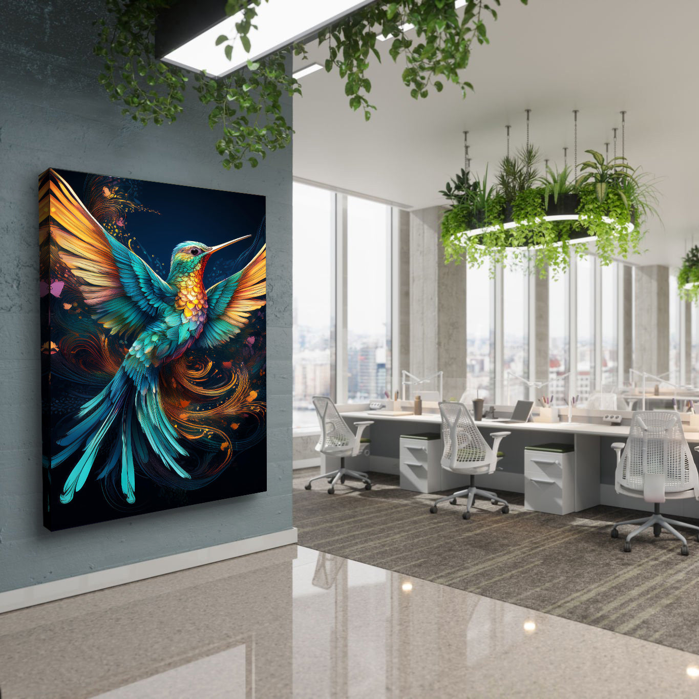 Hummingbird Abstract Canvas Wall Art