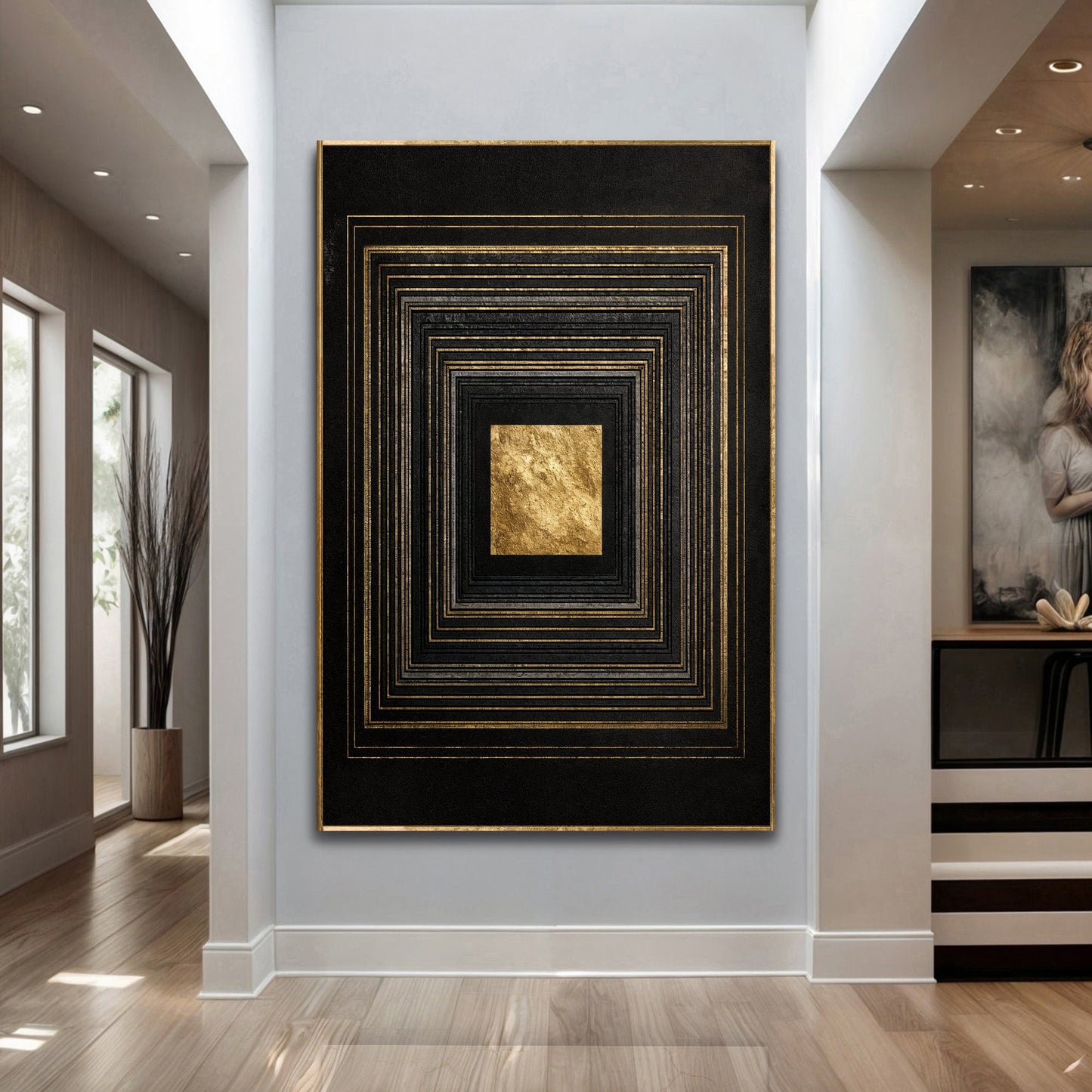 Black and Gold Core Abstract Canvas Wall Art