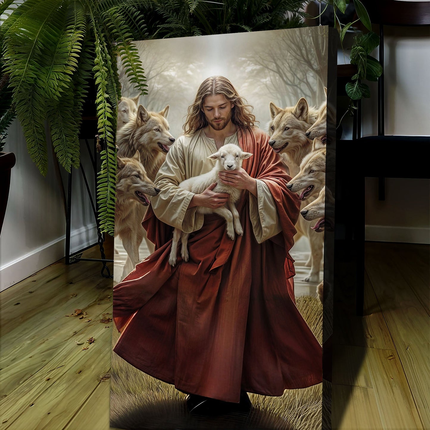 Jesus and the Wolf Faith Canvas Wall Art Shepherd