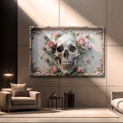3D Rose and Skull Canvas Wall Art V