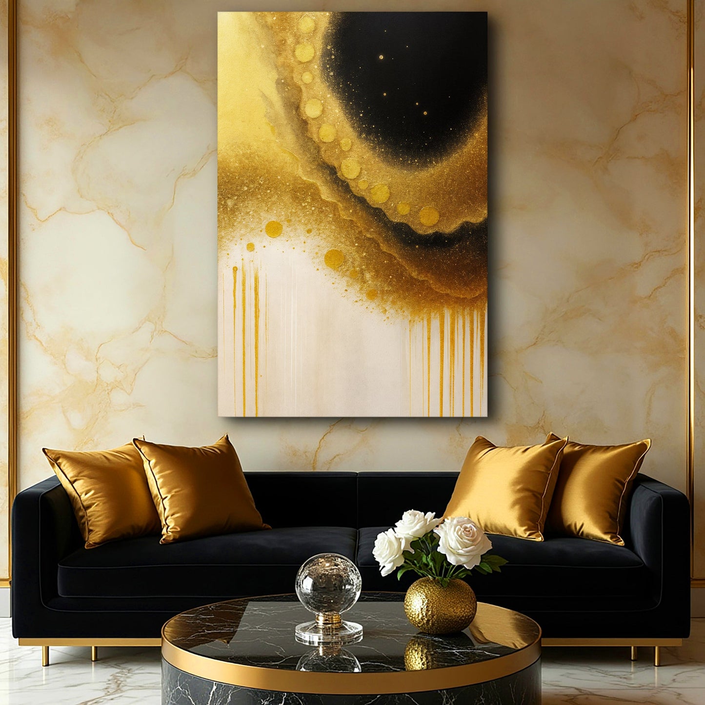 Minimalist Black and Gold Abstract Canvas Wall Art
