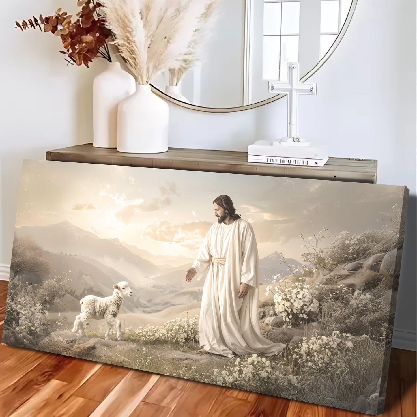 Jesus Protects The Lamb Faith Canvas Wall Art