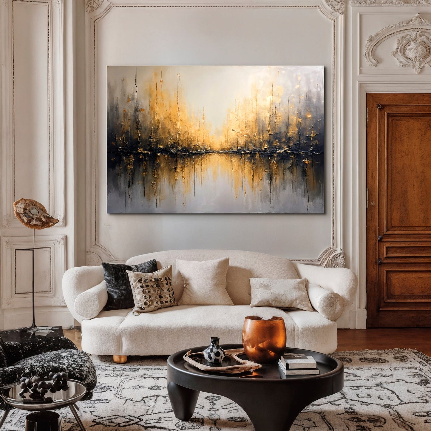 Golden Reflections Abstract Canvas Wall Art - Modern Print