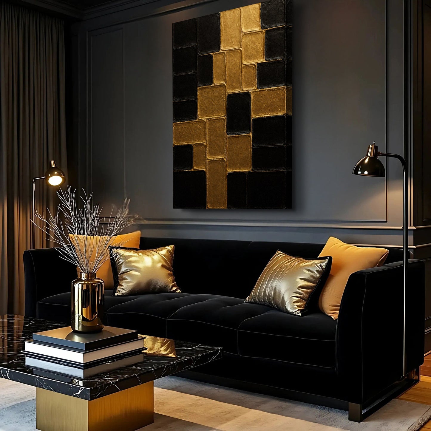 Contemporary Black and Gold Canvas Wall Art II