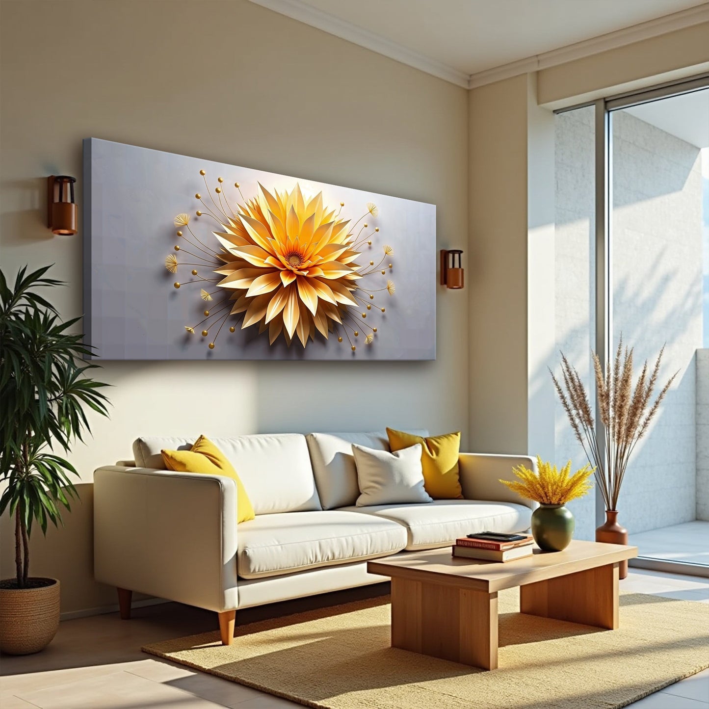 Golden Dandelion Minimalist Canvas Wall Art - Abstract Print