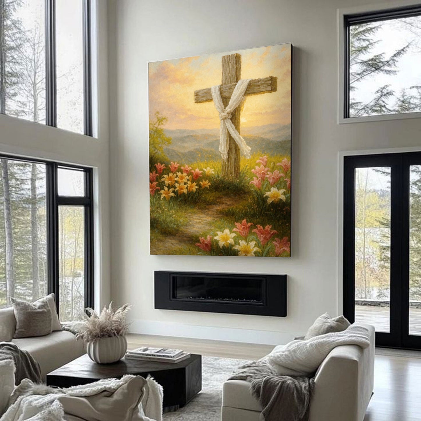 Cross and Flowers Faith Canvas Wall Art III