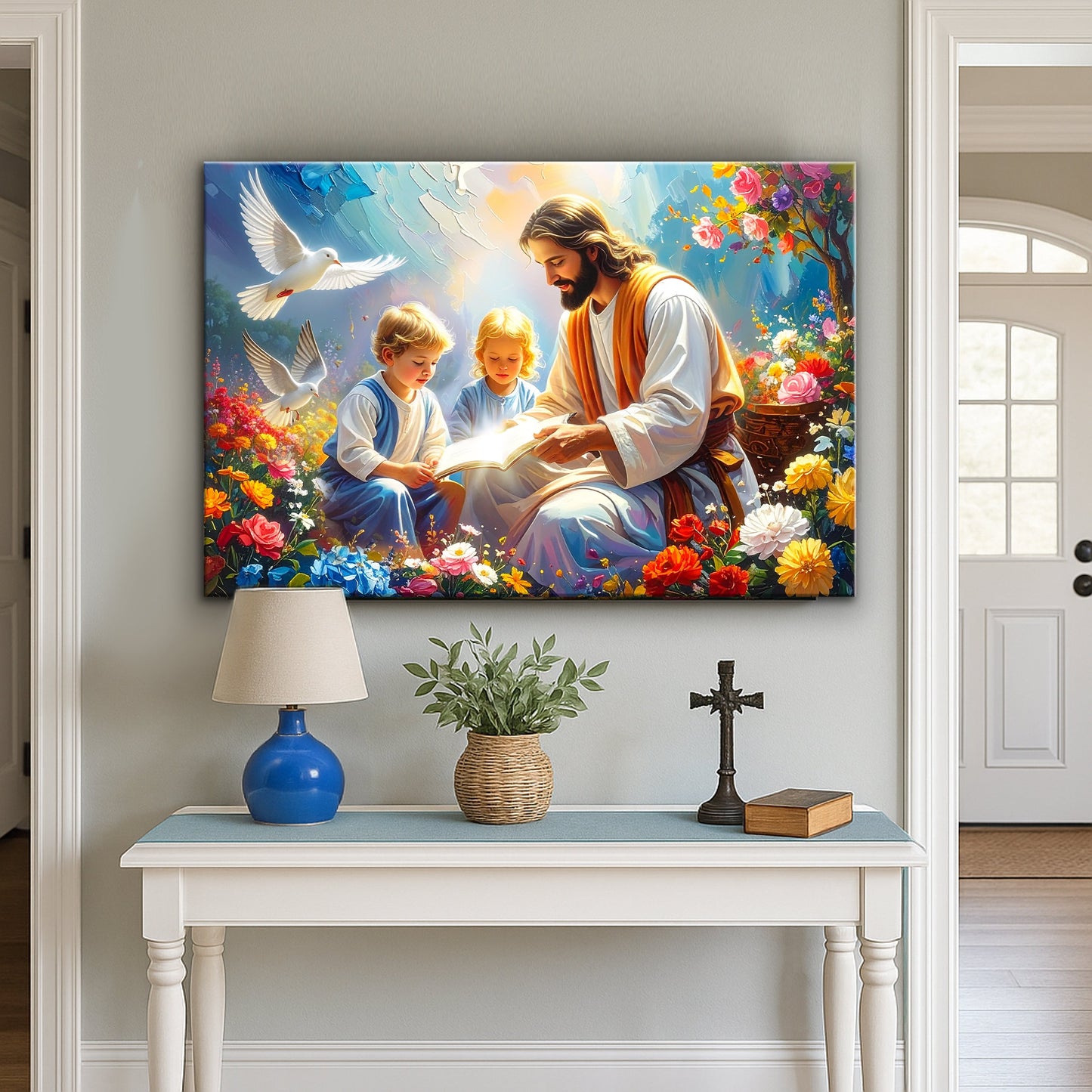 Jesus and Children Religious Canvas Wall Art