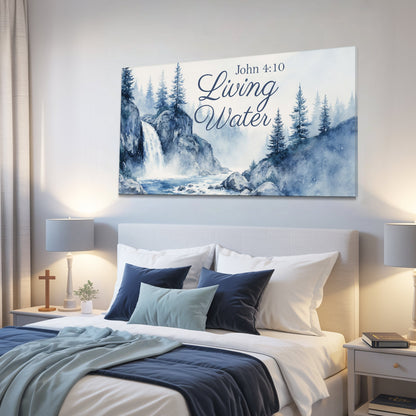 Living Water John 4:10 Watercolor Pines canvas shown in a styled room setting, view 4