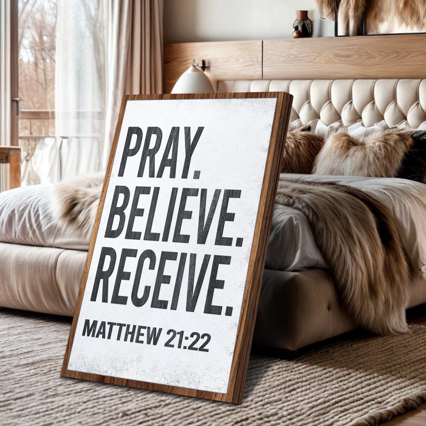 Matthew 21:22 Pray Believe Receive Scripture Canvas Art