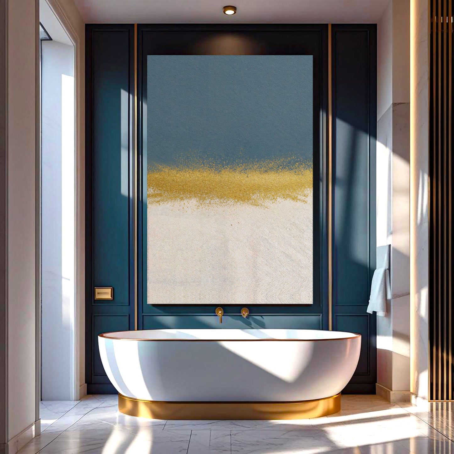 Minimalist Blue and Gold Abstract Canvas Wall Art