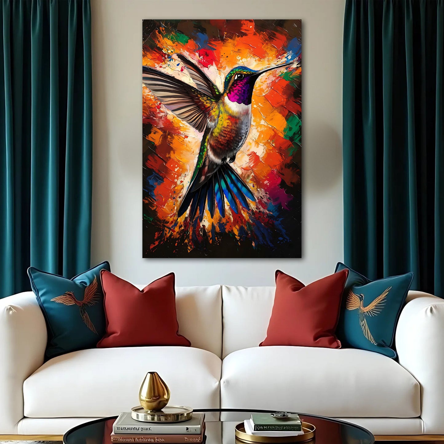 Hummingbird Abstract Canvas Wall Art