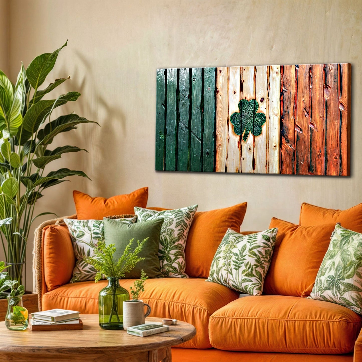 Irish Shamrock Flag Canvas Wall Art Vintage