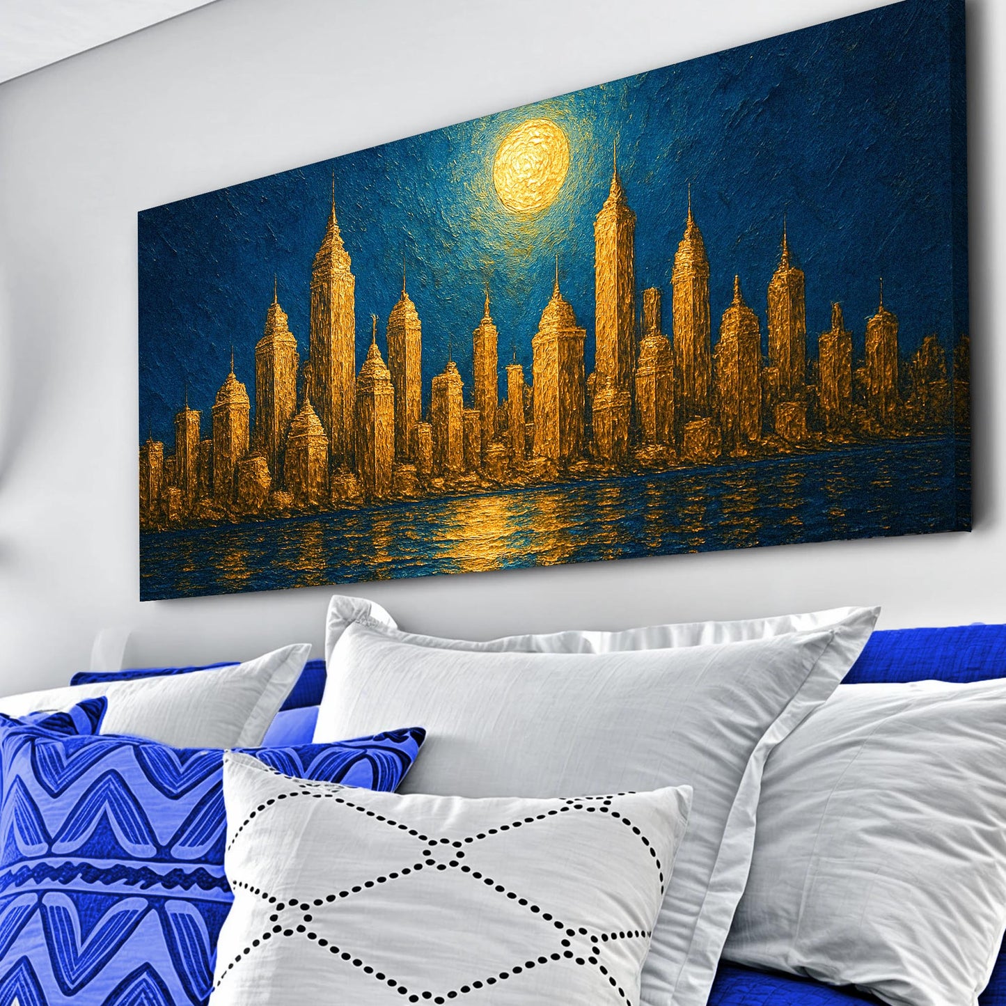 Golden Metropolis Cityscape Impasto Canvas Wall Art
