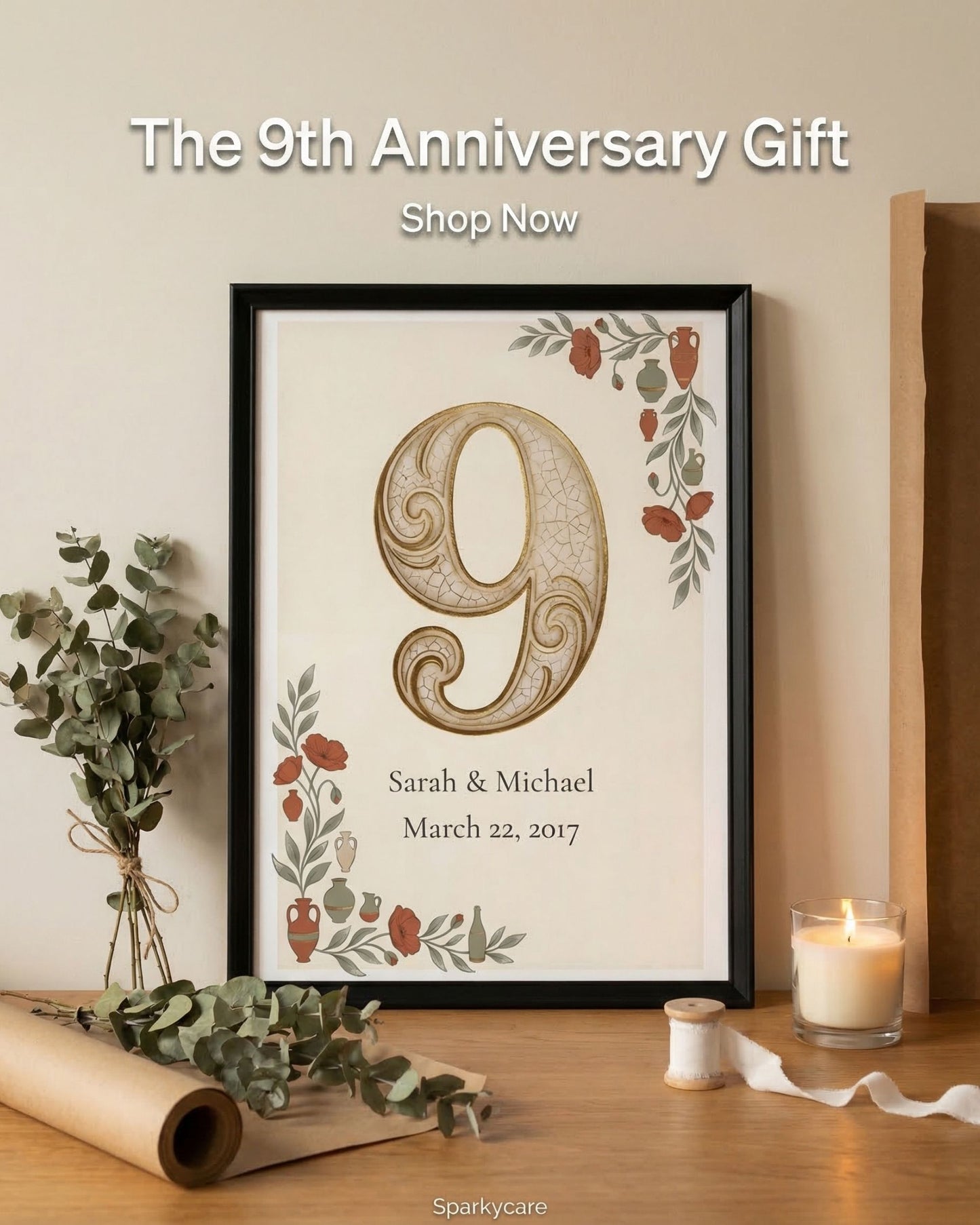 Personalized 9th Anniversary Wall Art