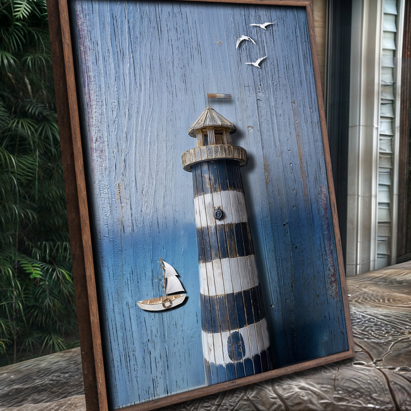 Wooden Lighthouse Coastal Canvas Wall Art III