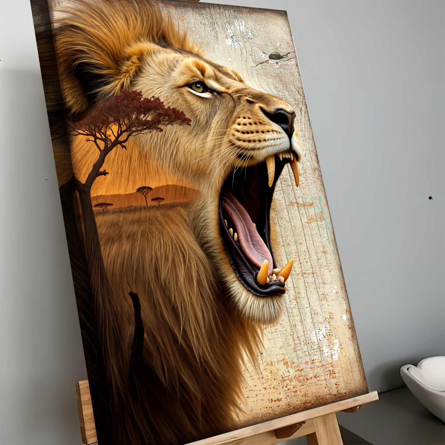 Lion Double Exposure Canvas Wall Art