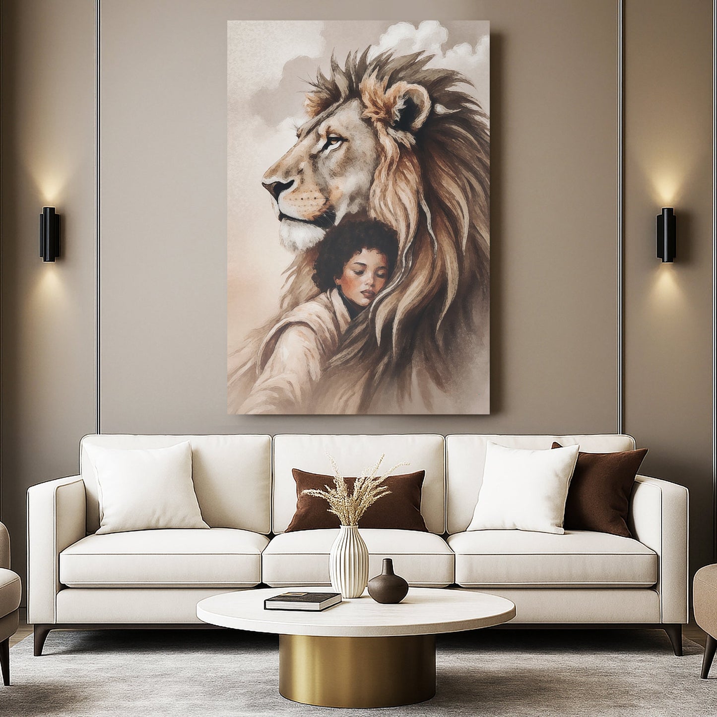 Lion and Girl Faith Canvas Wall Art
