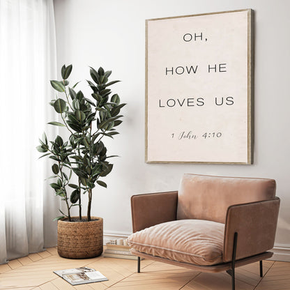 Oh How He Loves Us Cream canvas shown in a styled room setting, view 4