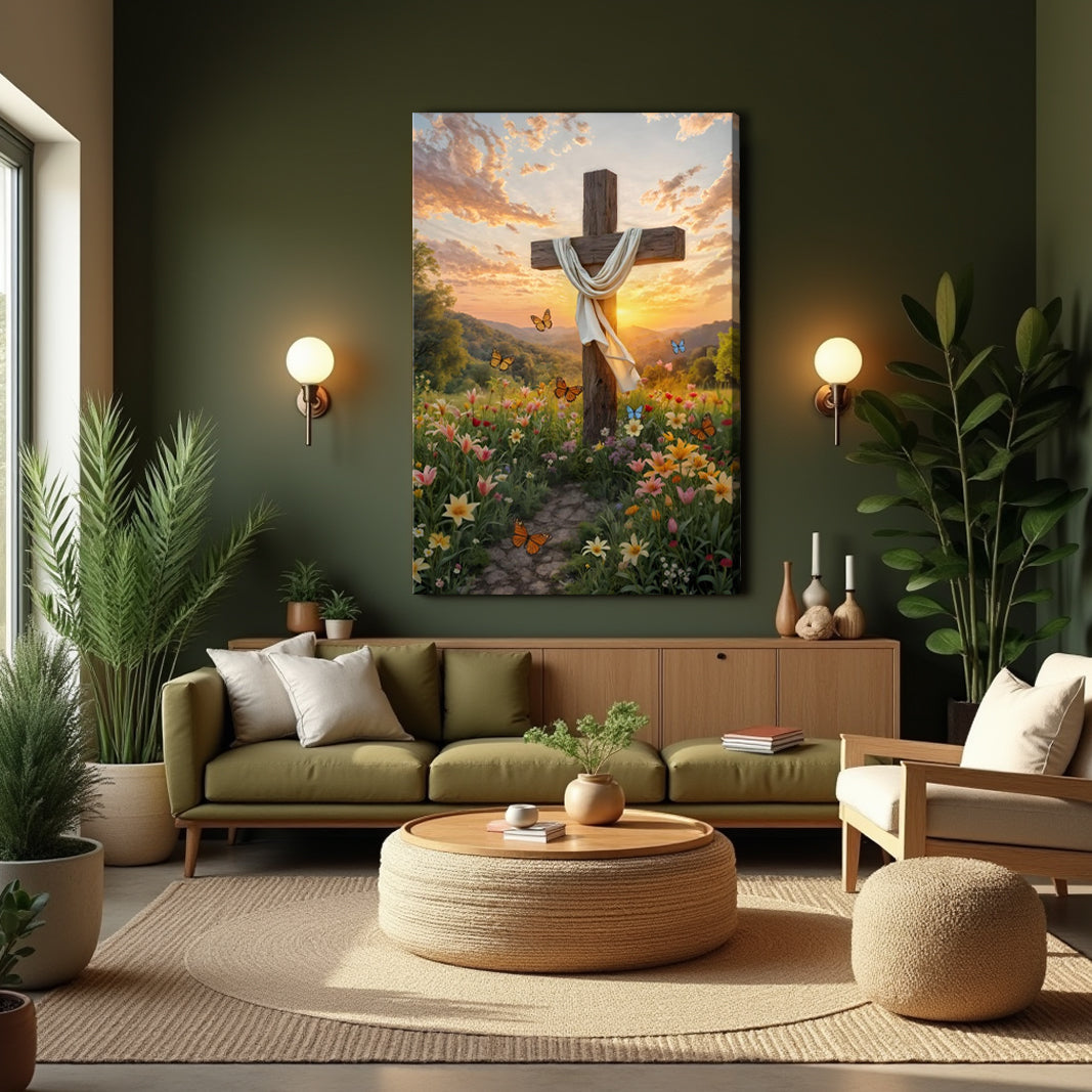 Cross and Flowers Faith Canvas Wall Art