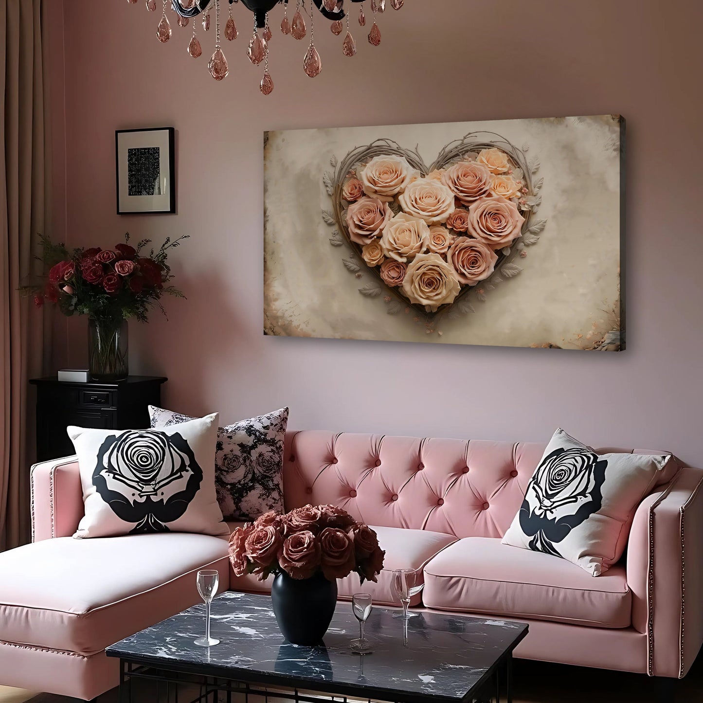3D Floral Heart Canvas Wall Art