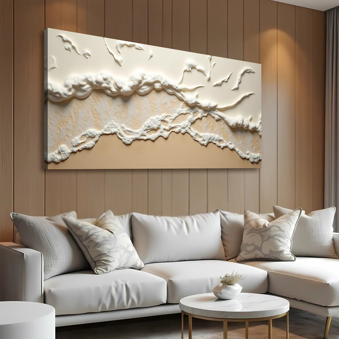 Beige Abstract Ocean Waves Canvas Wall Art