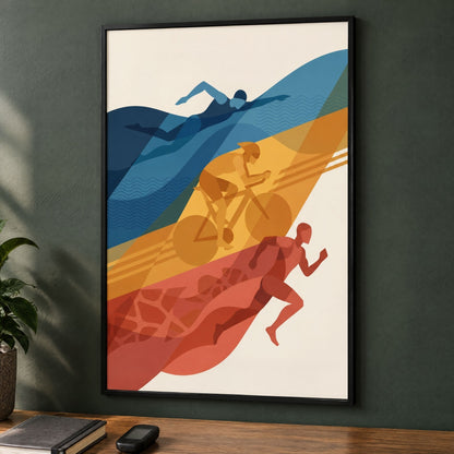 Abstract Triathlon Print: Geometric Swim Bike Run Wall Art