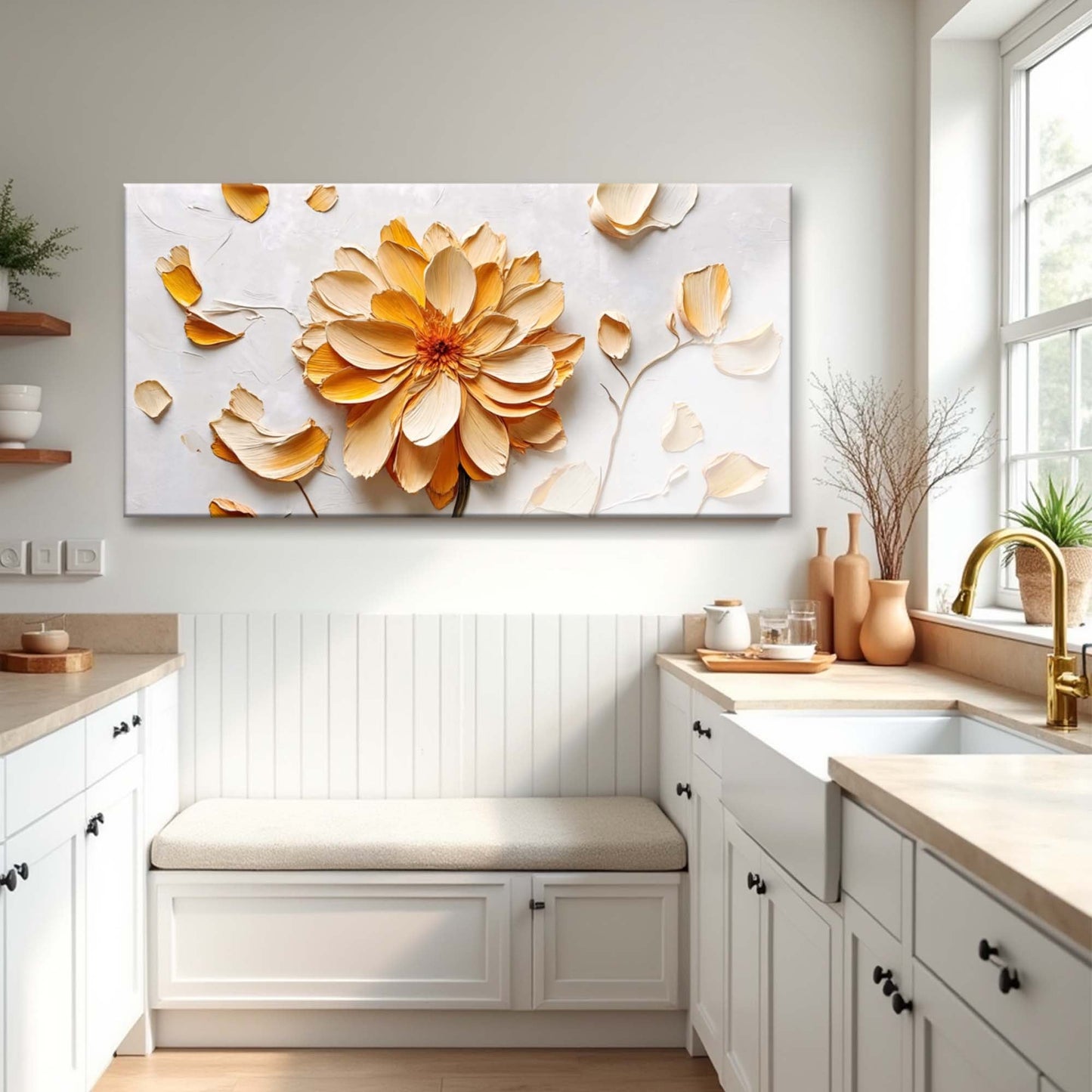 Golden Dandelion Minimalist Canvas Wall Art - Abstract Print