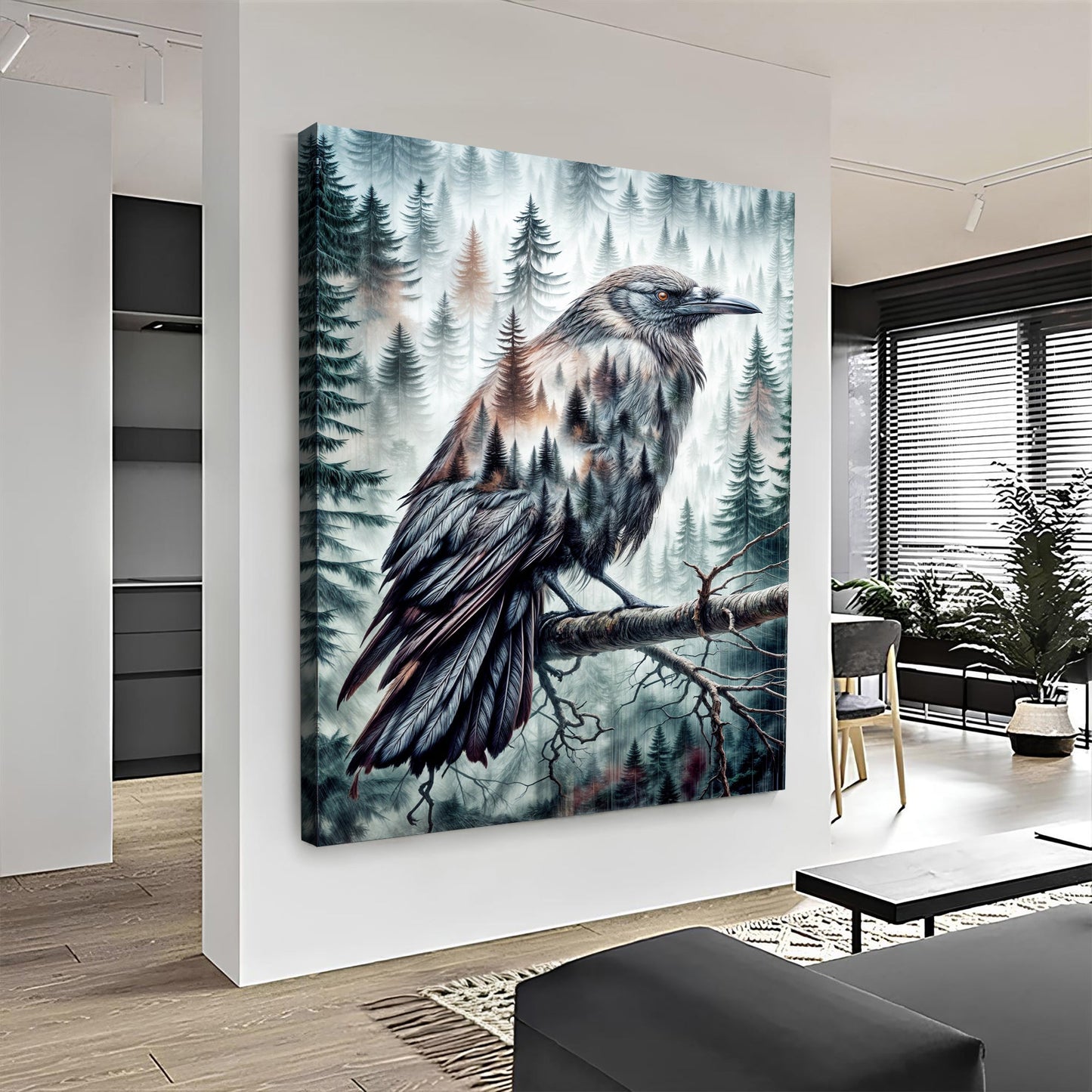 Crow Double Exposure Canvas Wall Art