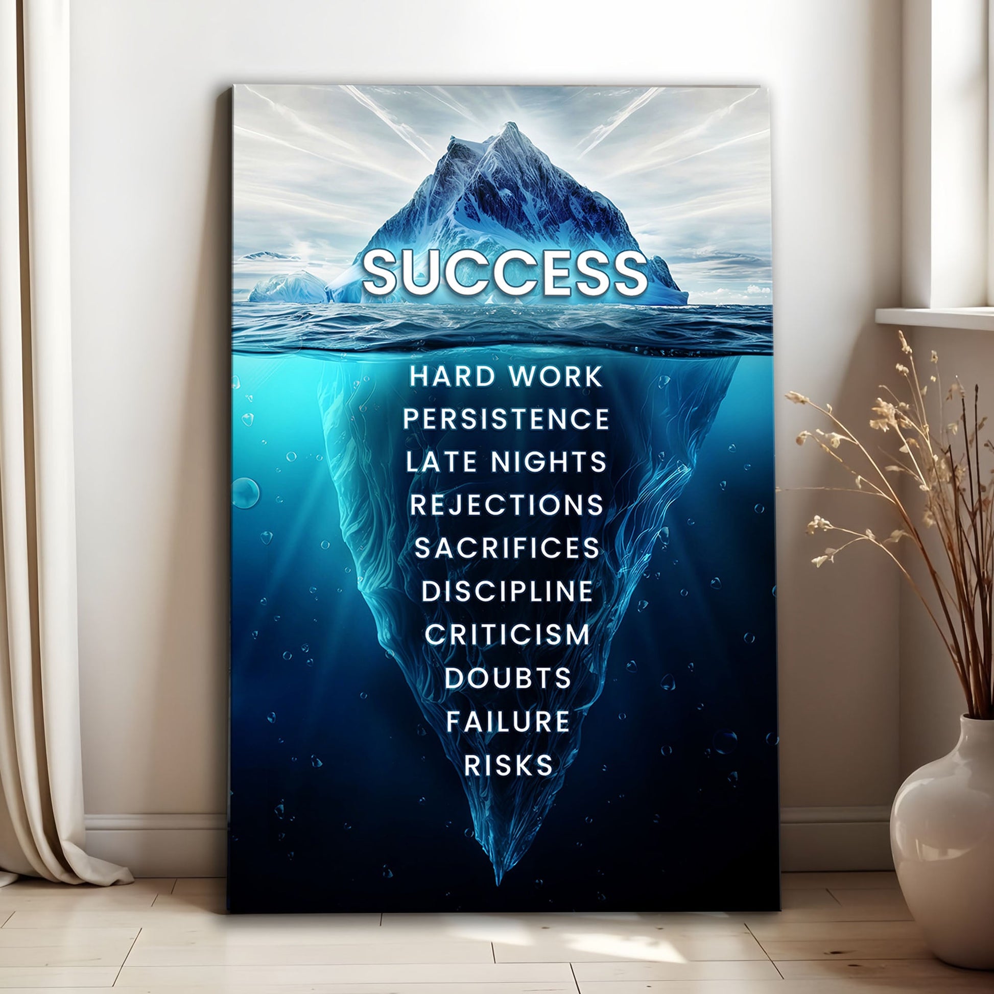 Success motivational canvas wall art sign for office or home gym