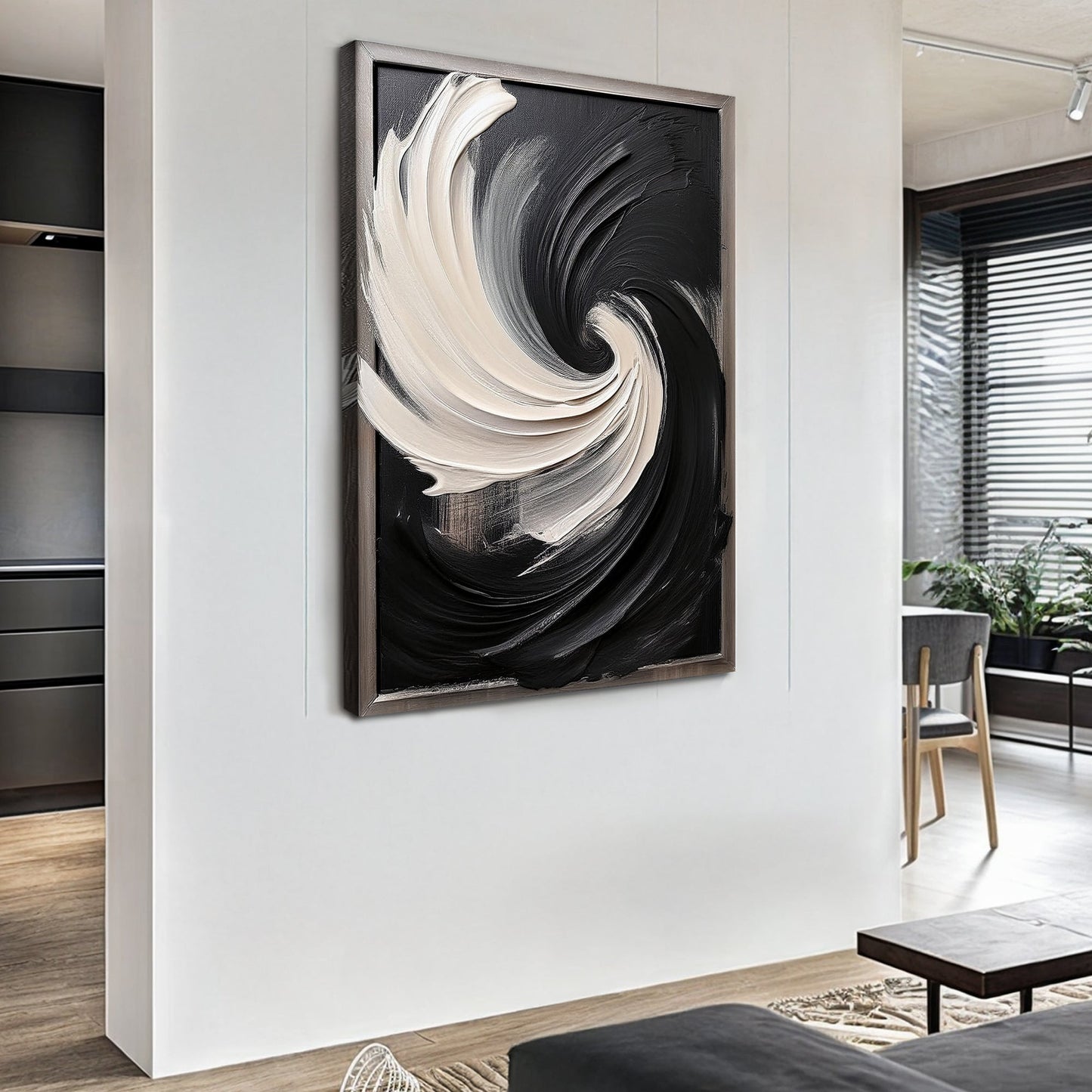 Black and White Vortex Abstract Canvas Wall Art