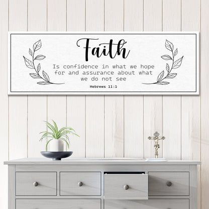Hebrews 11:1 Faith Is Confidence Laurel canvas shown in a styled room setting, view 4