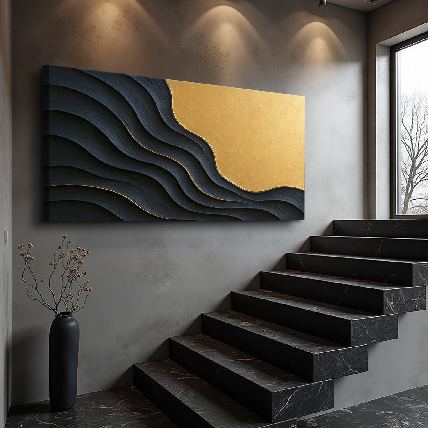 Black and Gold Minimalist Abstract Canvas Wall Art