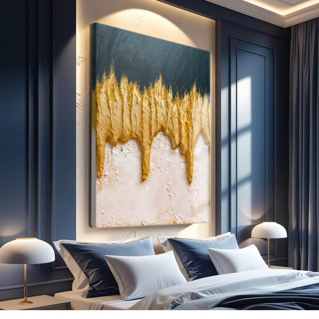 Abstract Blue And Gold Canvas Wall Art