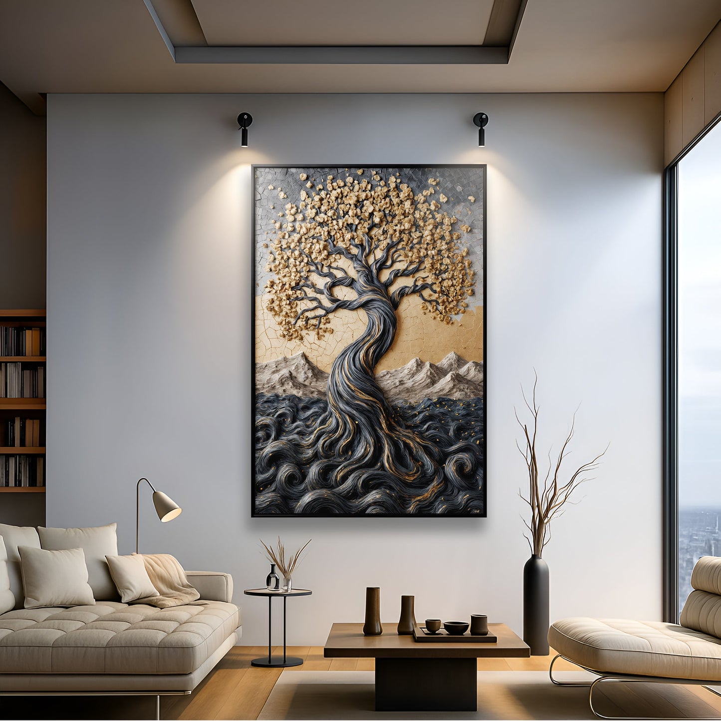Golden Tree of Life Minimalist Canvas Wall Art