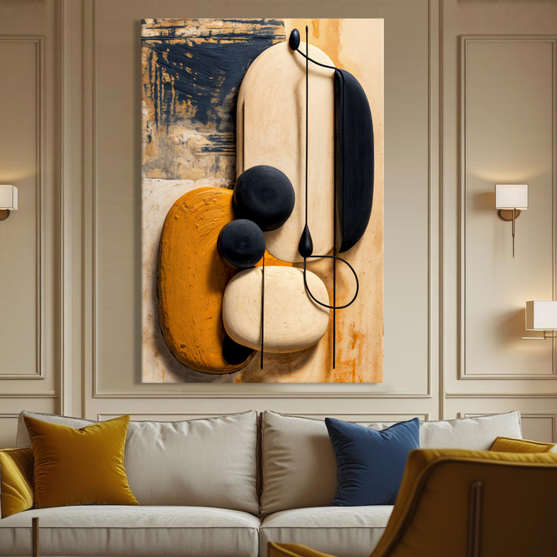 Orange abstract harmony canvas wall art with warm flowing tones