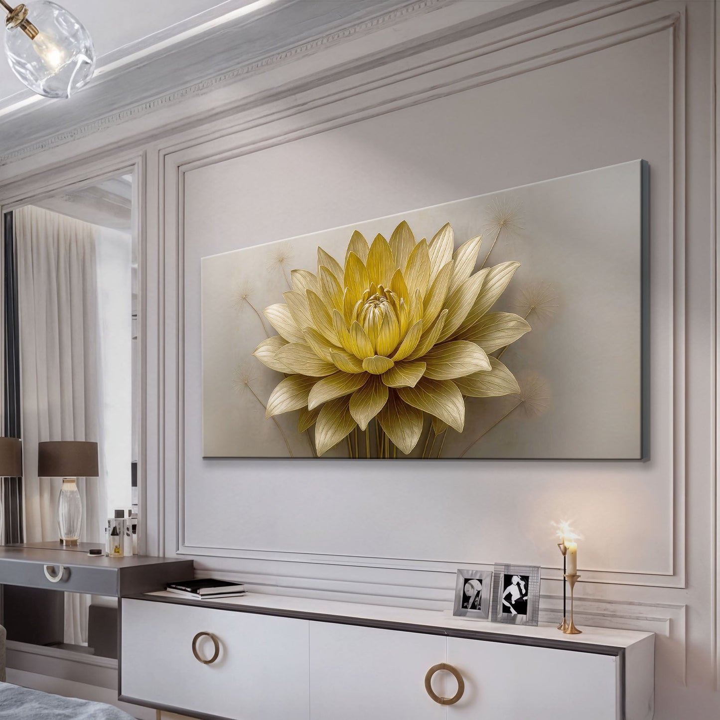 Golden Lotus Minimalist Abstract Canvas Wall Art