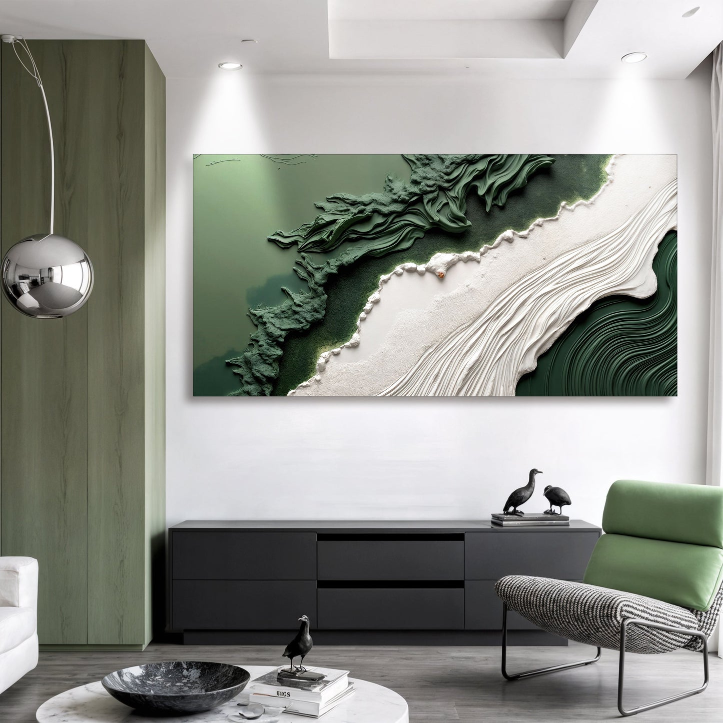 Green Rivers Abstract Canvas Wall Art VI