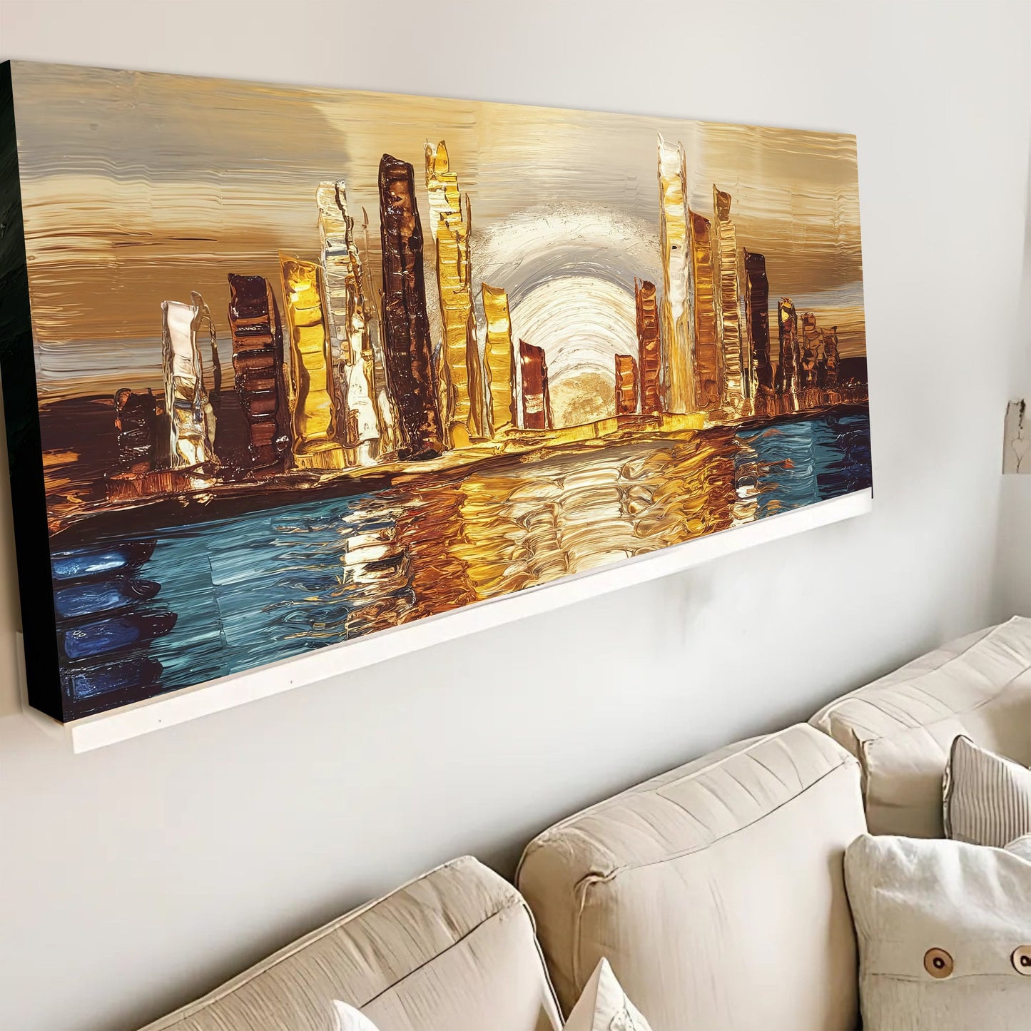 Golden Metropolis Abstract Impasto Canvas Wall Art