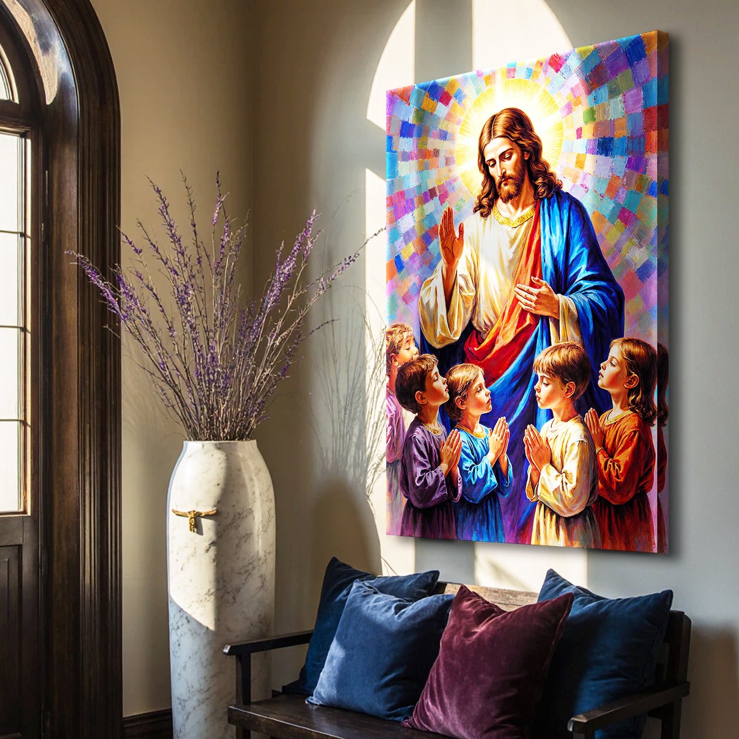 Jesus Praying With Kids Faith Canvas Wall Art