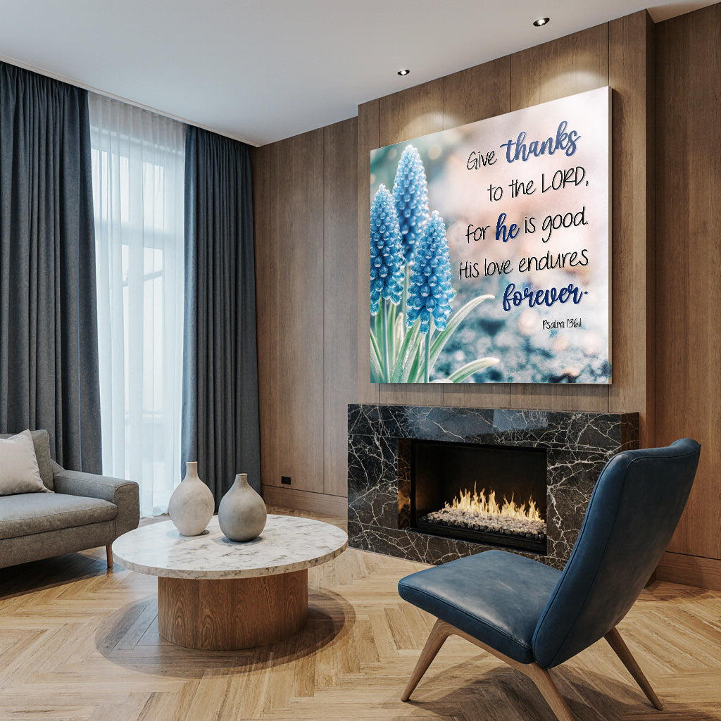 Psalm 136:1 Give Thanks to the Lord Faith Canvas Wall Art