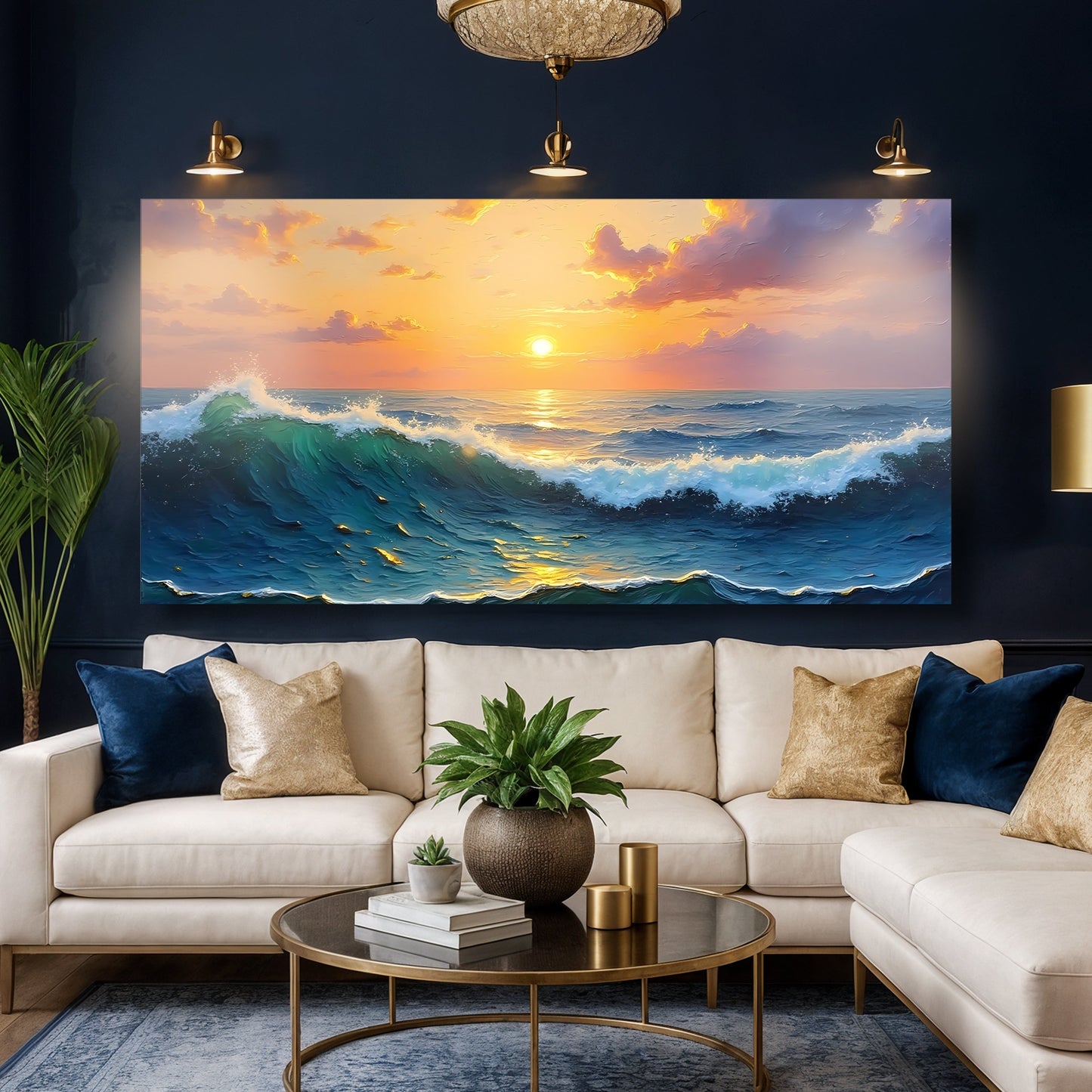 Waterscape abstract canvas wall art XII with blue water movement forms, gallery wrapped
