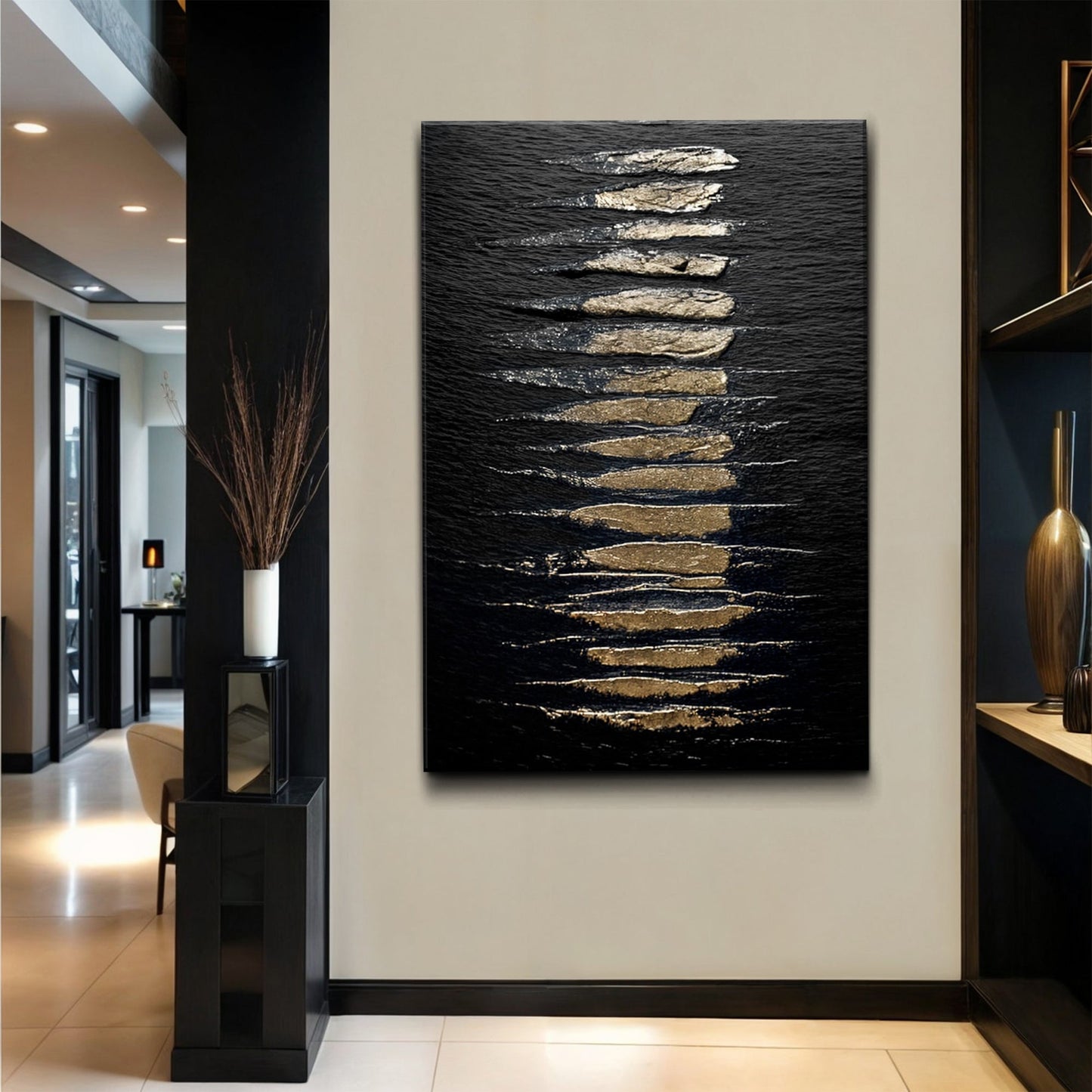 Black and Gold Abstract Minimalist Canvas Wall Art