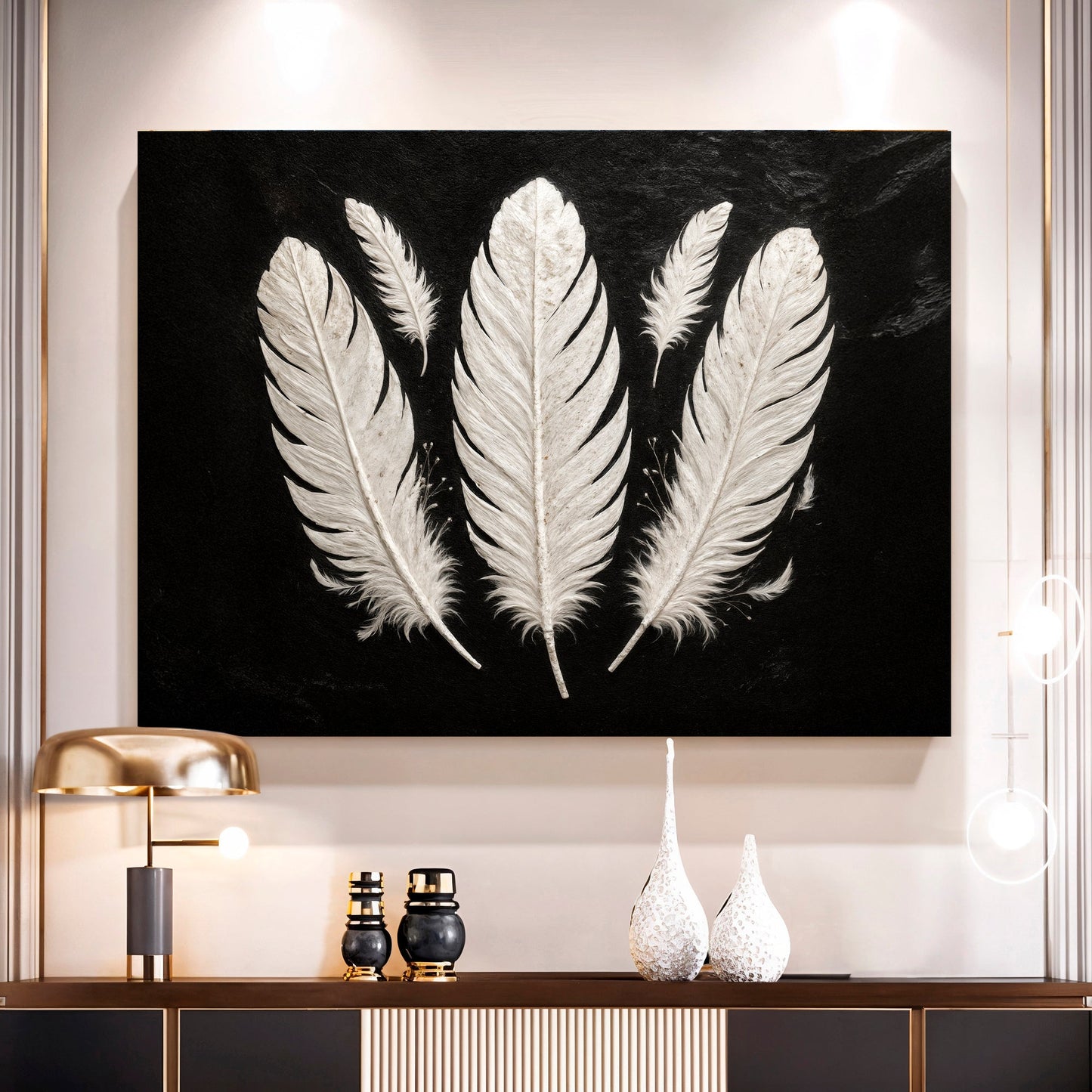 Minimalist Monochrome Feather Canvas Wall Art