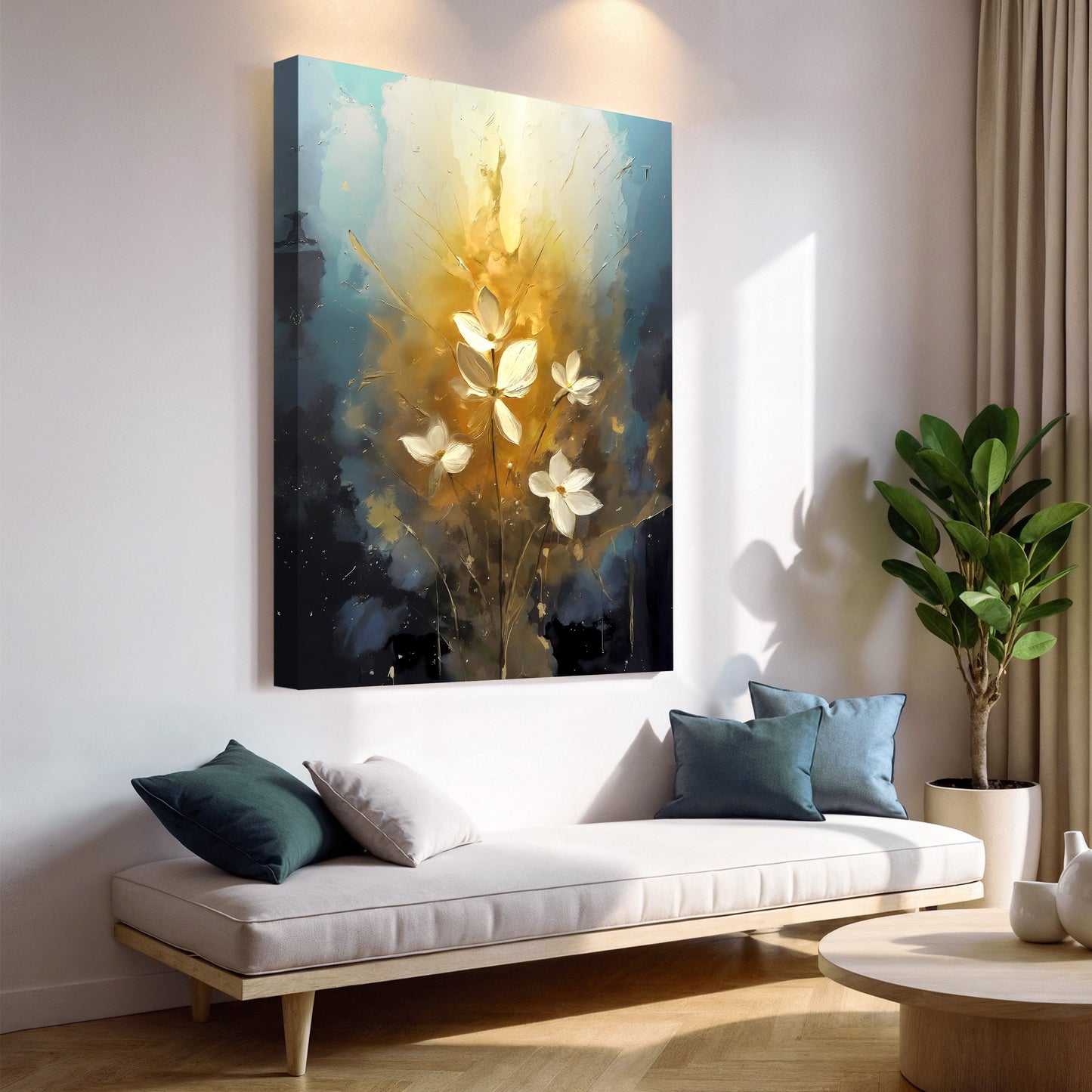 Golden Glow Flower Canvas Wall Art - Elegant Floral Print