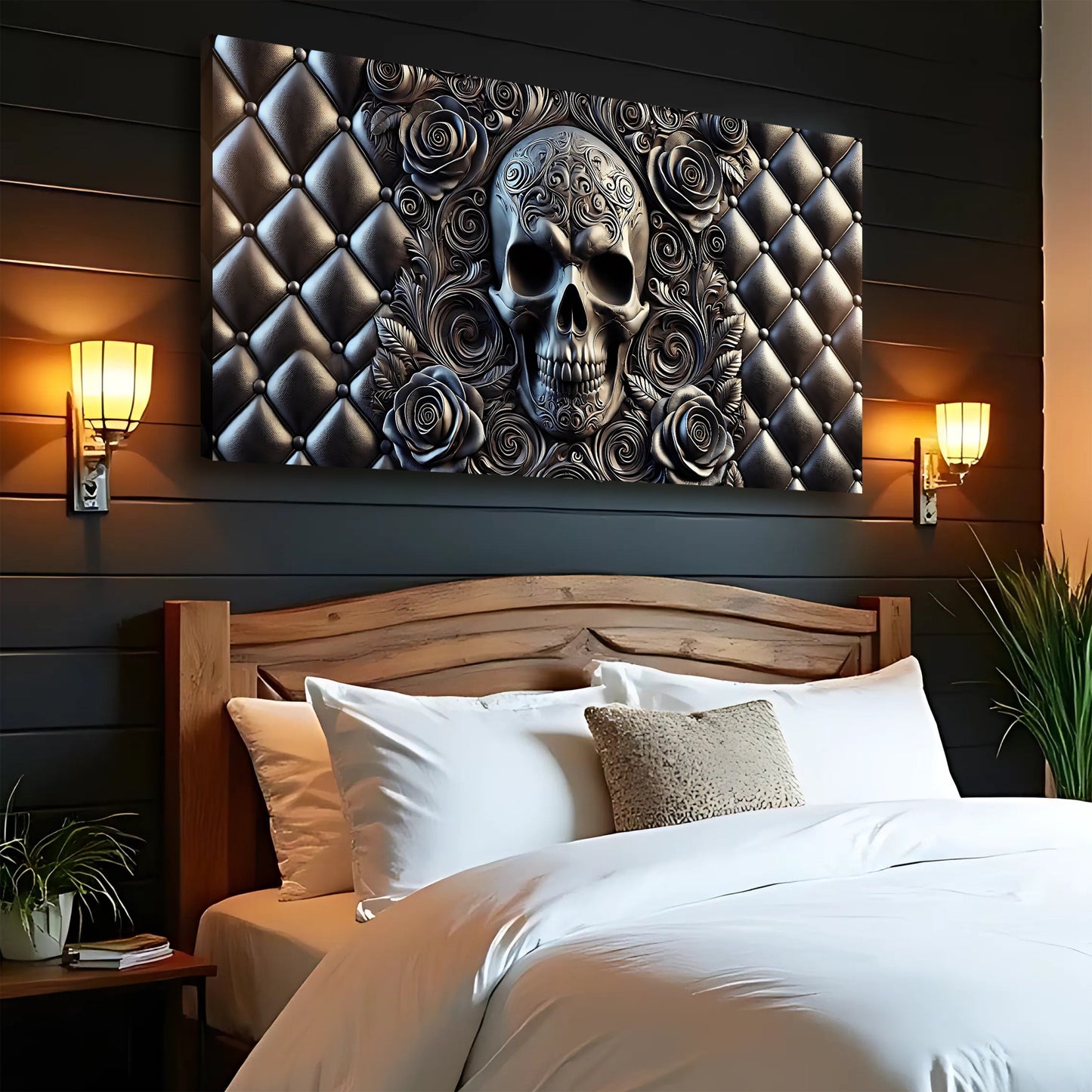 3D Rose and Skull Canvas Wall Art IV