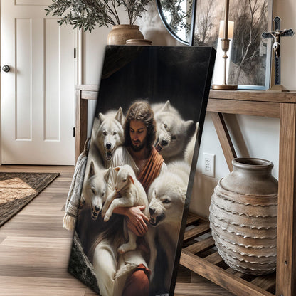 Jesus Protects the Lamb from Wolves Faith Canvas Art