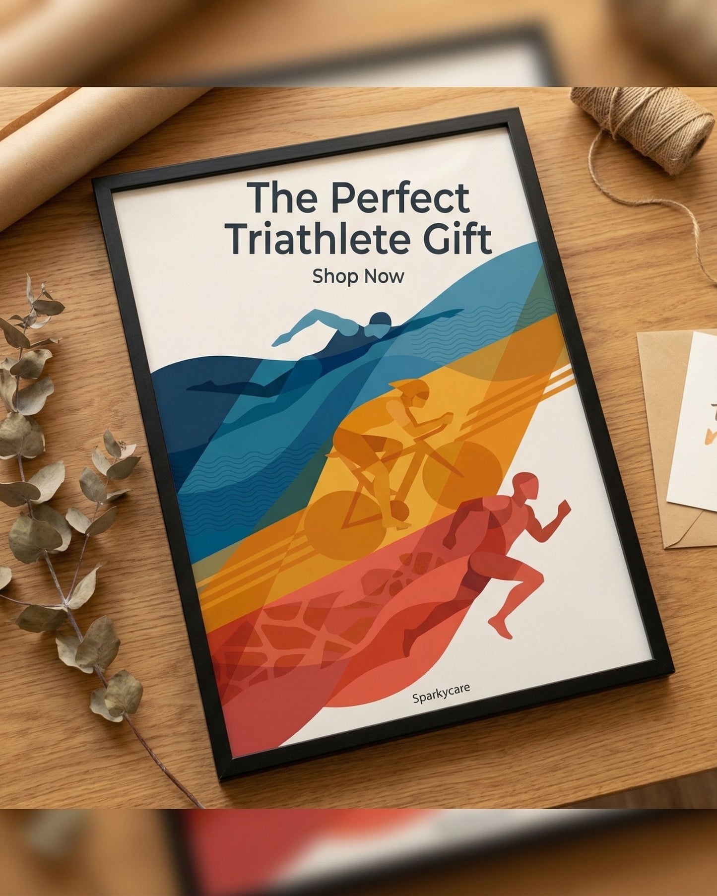 Abstract Triathlon Print: Geometric Swim Bike Run Wall Art
