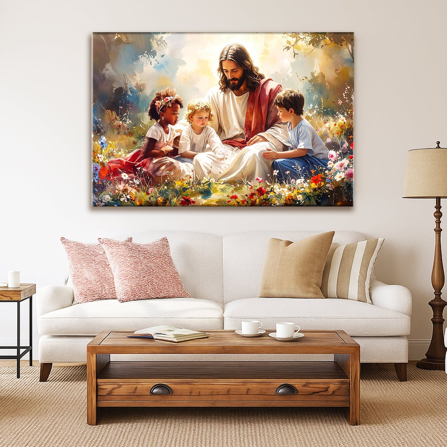 Jesus With Children Inspirational Canvas Wall Art