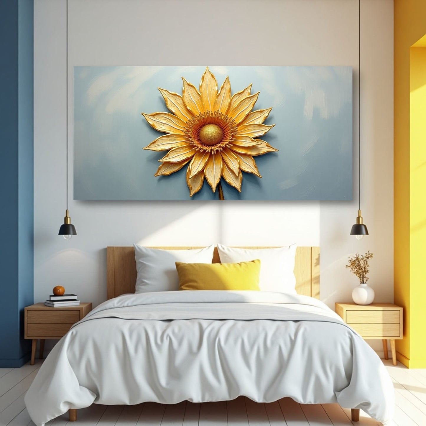 Golden Dandelion Minimalist Canvas Wall Art - Abstract Print