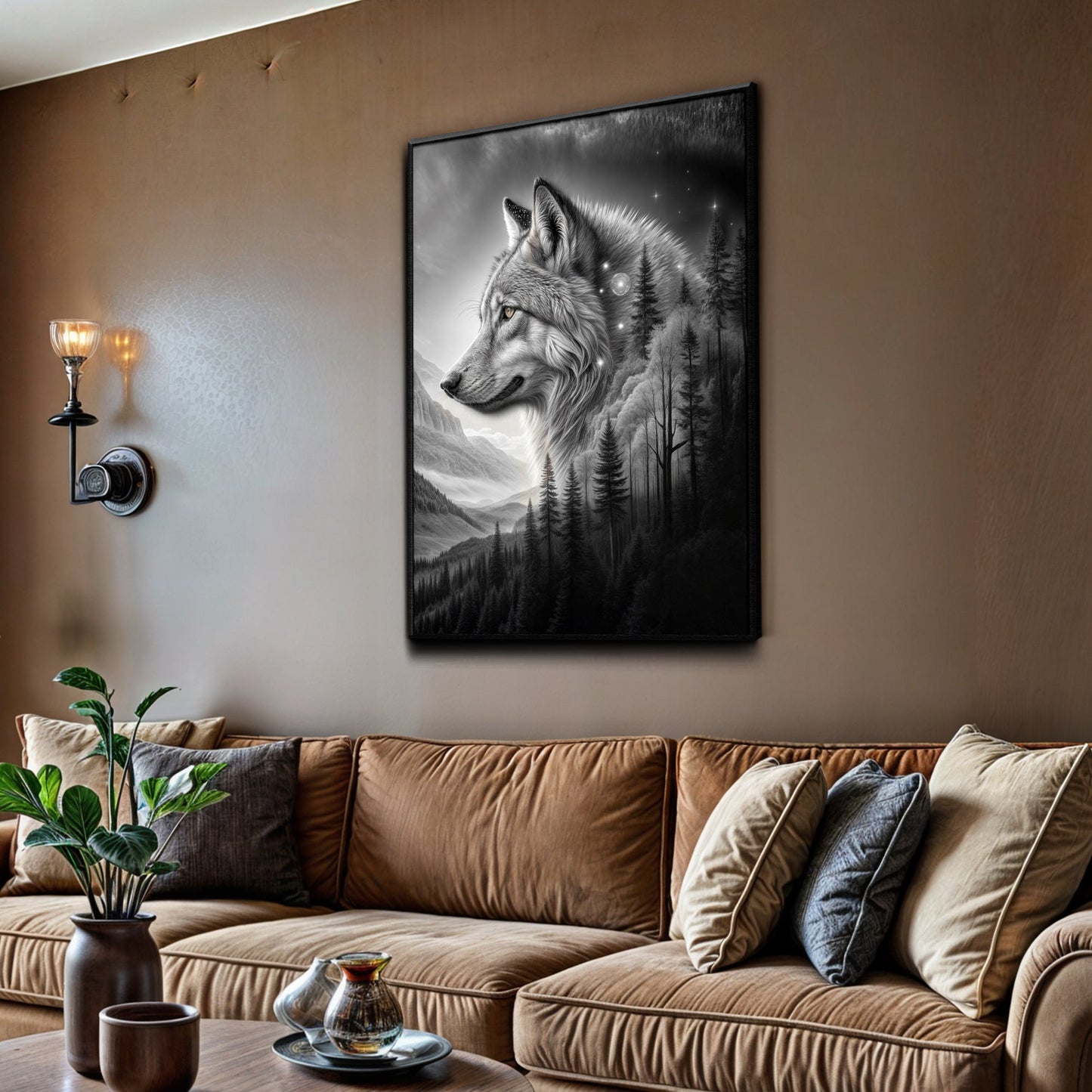 Wolf Double Exposure Canvas Wall Art II